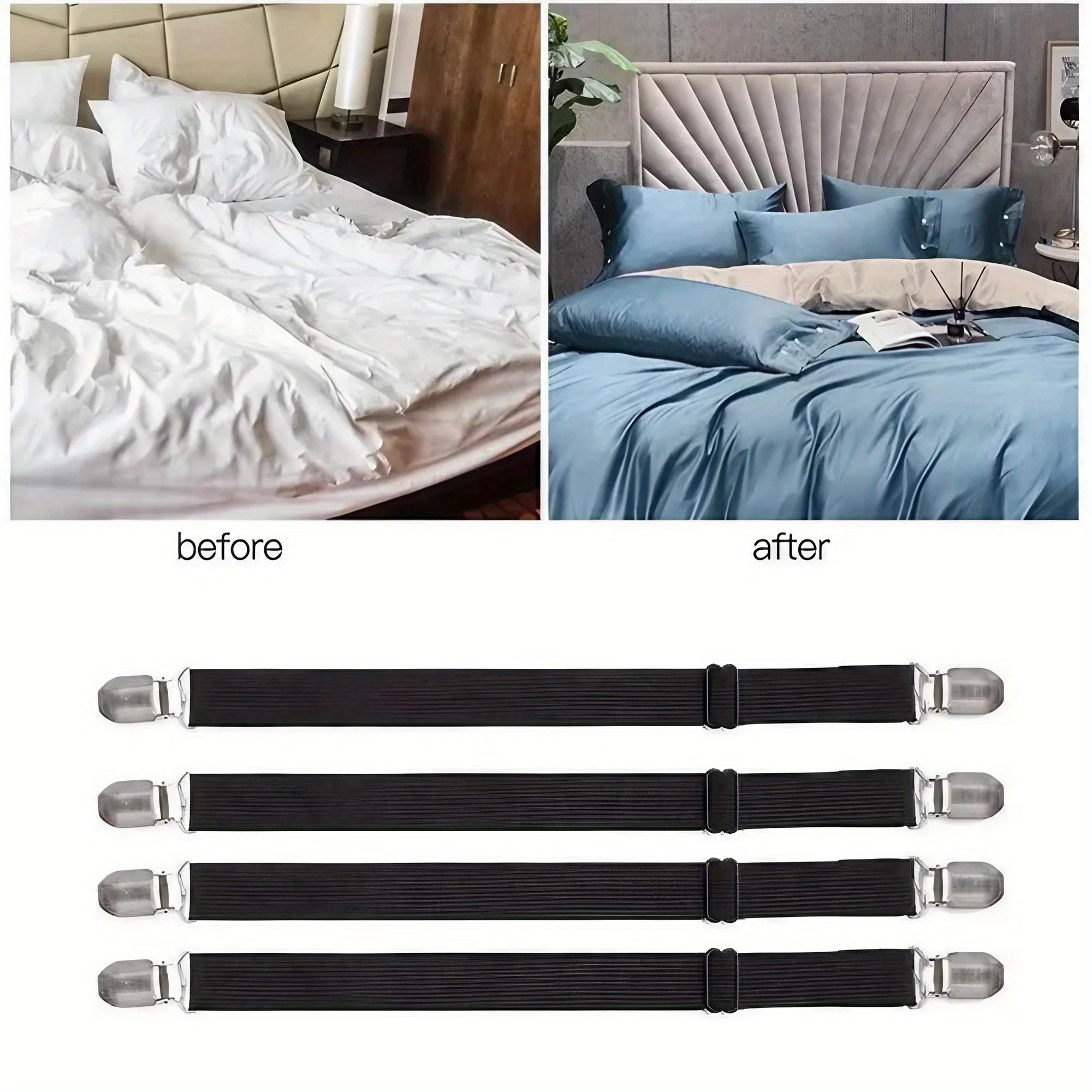 4pcs adjustable bed sheet holders non slip heavy duty clips for secure fitting of sheets sofa covers   multi purpose grippers black details 2