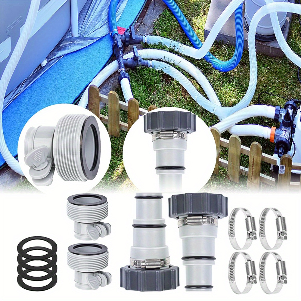 

4pcs Hose Adapter With Collar, Connection Pump Pool Hose Adapter With Clamping Washer, Used For Aru Threaded Connection Pump, Used For Plunger Valve Drainage Adapter Swimming Pool Accessories