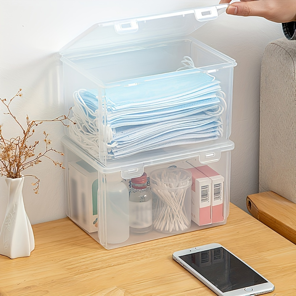 

1pc Portable Transparent Storage Box With Lid, Dust-proof Desktop Organizer For Masks, Multi-functional Pp Material Container, Storage Bins For