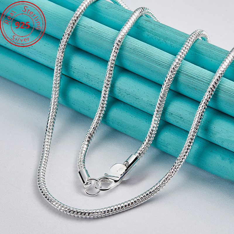 

A 3mm Snake Chain Necklace S925 Sterling Silver - A Stylish And Minimalist Style With Silvery Jewelry - Suitable For And Parties - A Trendy And Gift For Men And Women