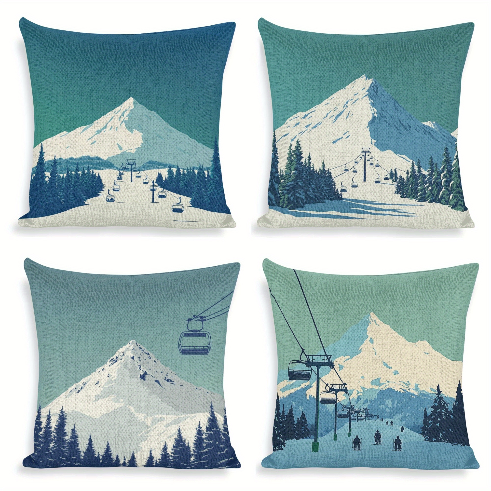 

Ski And , Set Of 4, Double-sided , 18x18 , , , Cushion For