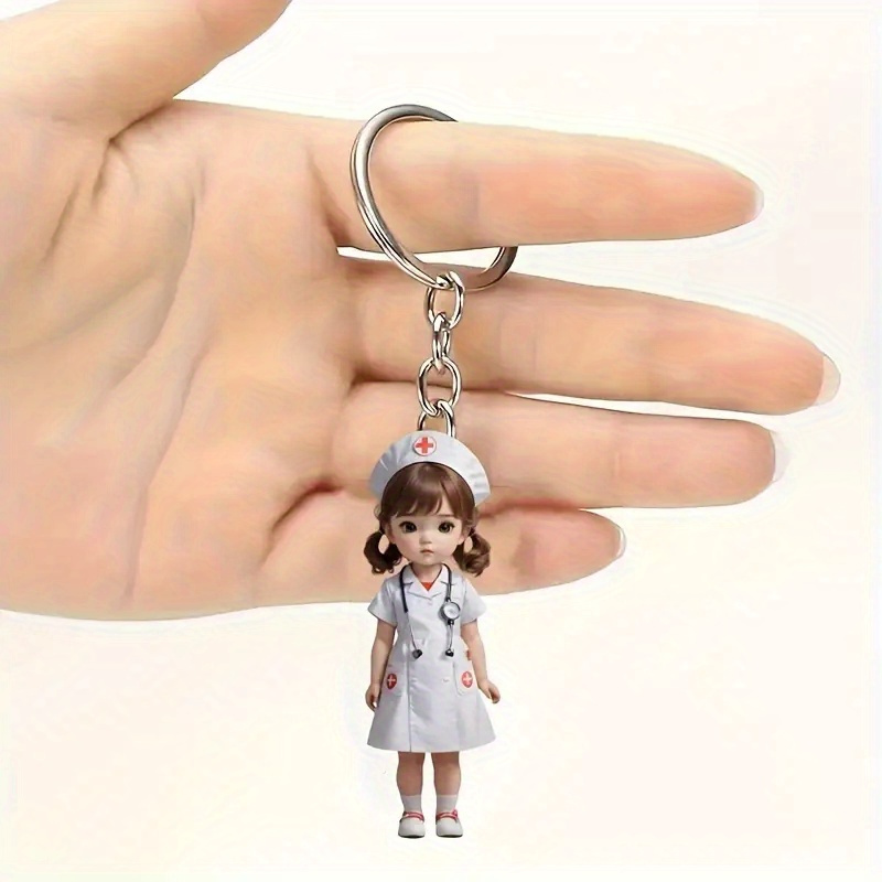 

Nurse Keychain, 2d , For Christmas, Halloween, , , Round Floating Keyring, , & Accessories