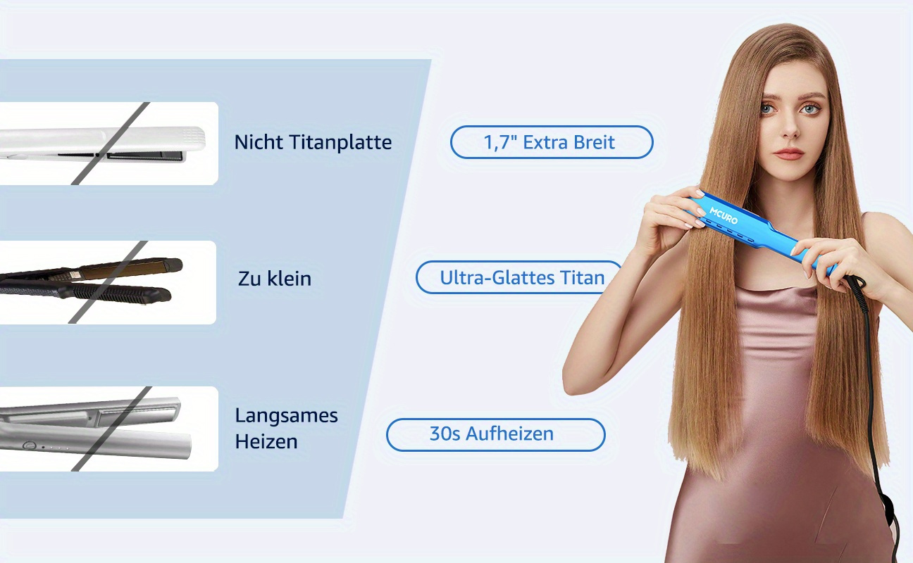 Profesionalna pegla za kosu | Nano Titan 4.32 cm široka glačala za kosu, podesiva temperatura 120-230℃, brzo zagrijavanje, dvostruki napon 110V-240V, pogodna za sve tipove kose, pokloni za žene, rođendanski i božićni pokloni - MCURO