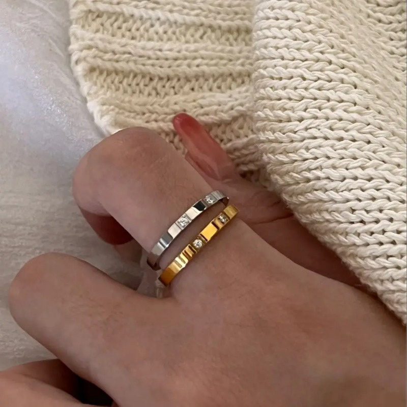 

2 Pieces/ Set Of Women's Geometric Pattern Titanium Steel Rings - Parties And Weddings - 18k Gold Plated - Water Drop - Valentine's Day Gift