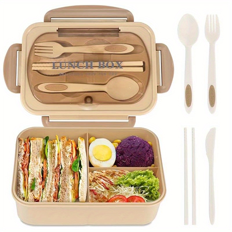 

Bento Box Adult Bento Box, 1200ml Lunch Box, Leak-proof Lunch Box With Cutlery, 3 Compartment Bento Box, Microwavable, Pp Lunch Box Container, Microwavable/ Dishwasher Safe