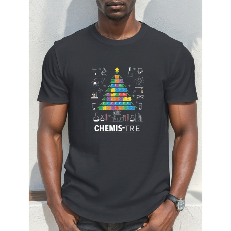 

Men's Plus Size Summer T-shirt With Table & Tree Print - Casual Short Sleeve Tee, Breathable Polyester, Machine Washable, Plus Size