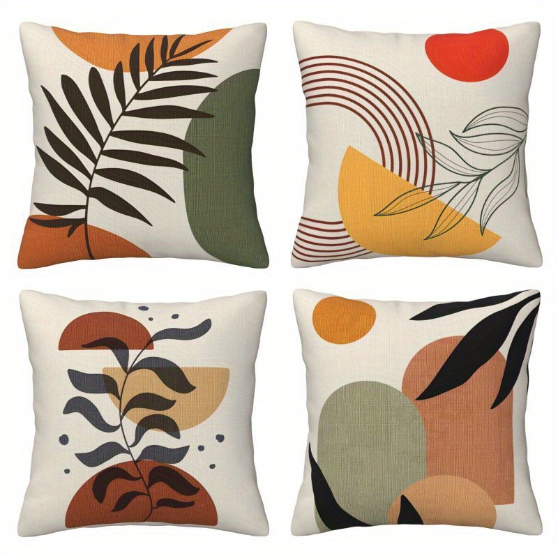 

Chic 4pcs Throw Pillow Covers - Abstract Tropical Leaf & , Modern Cushion Cases For Living Room & Bedroom Decor, Zippered, No Insert (16x16, 18x18, 20x20 Inches)