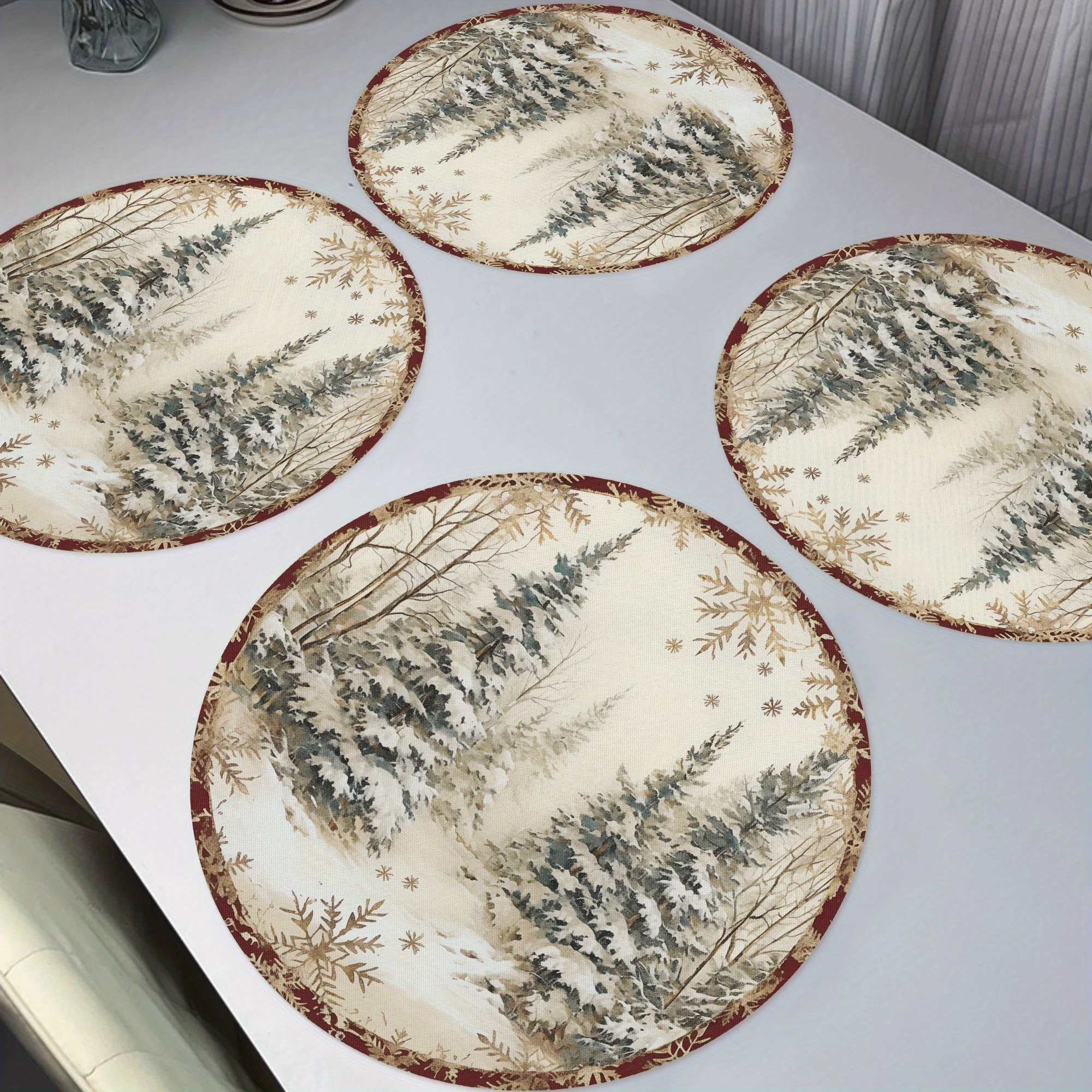 

4pcs Christmas Tree Placemats, Snowflakes Winter Round Table Mats For Home Decor Non-slip Washable Place Mats For Daily Banquet Party Dining Table Decoration 15