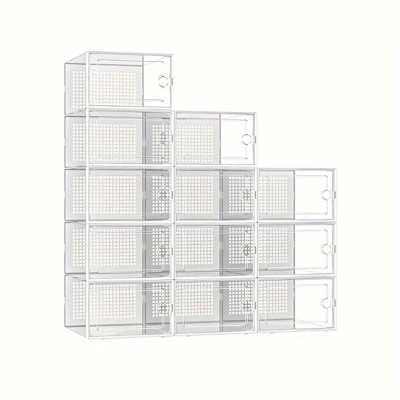 a collection of transparent plastic shoe boxes in   sizes designed to be stackable and serve as multi layer dustproof shoe racks   versatile shoe cabinets are   home and   displays making them an     for dorm decor and a great christmas gift details 3