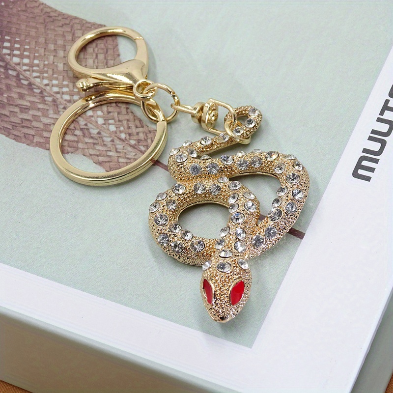 TEMU 1pc Alloy Snake Keychain For Women - Fashionable Golden And Silver Snake Design Keyring For Decoration