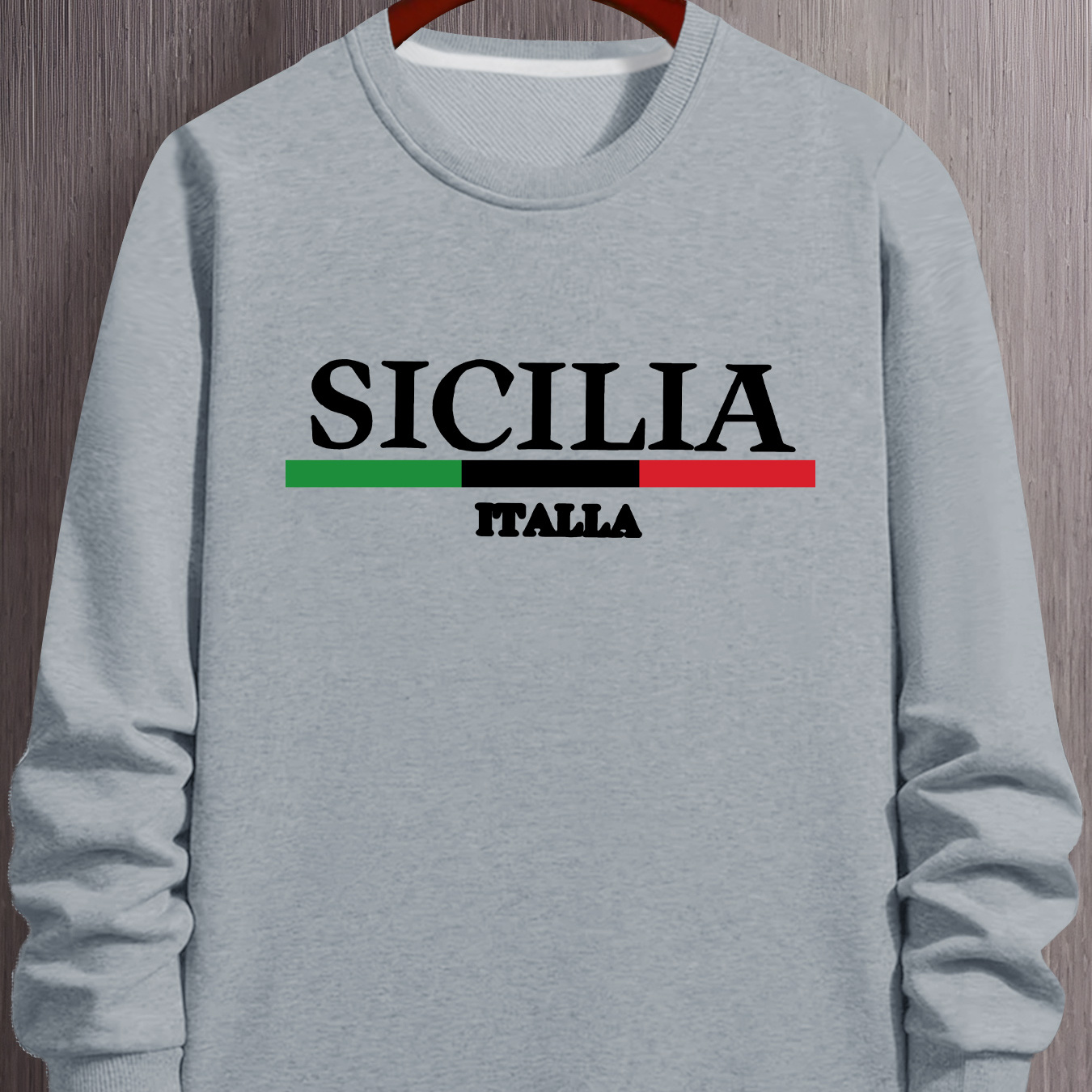 

Sicilia Italia Casual Sweatshirt For Men - Knit Polyester Crew Neck Active Pullover With Stretch, Regular Fit Long Sleeve Sportswear