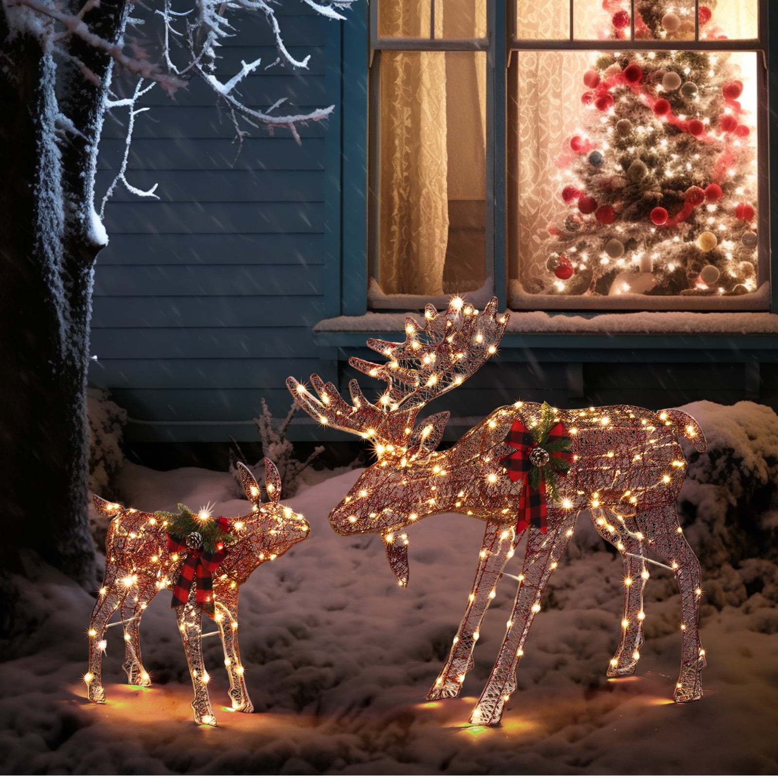 

2pcs Lighted Christmas Reindeer Set Outdoor Yard Decoration 4 Ft, Stakes - Brown