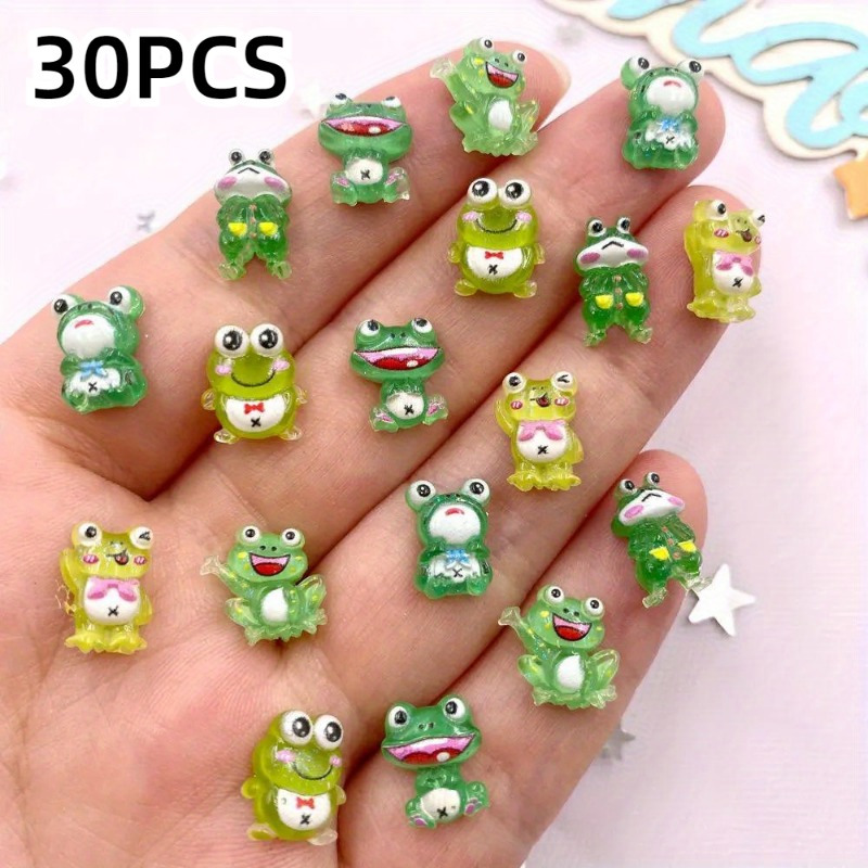 30/ 50/ 100pcs Resin Frog Decoration, Flat Bottom Diamond, Mixed Color Sparkling Powder Micro Frog Decoration, Nail Art Handbook Craft Additions