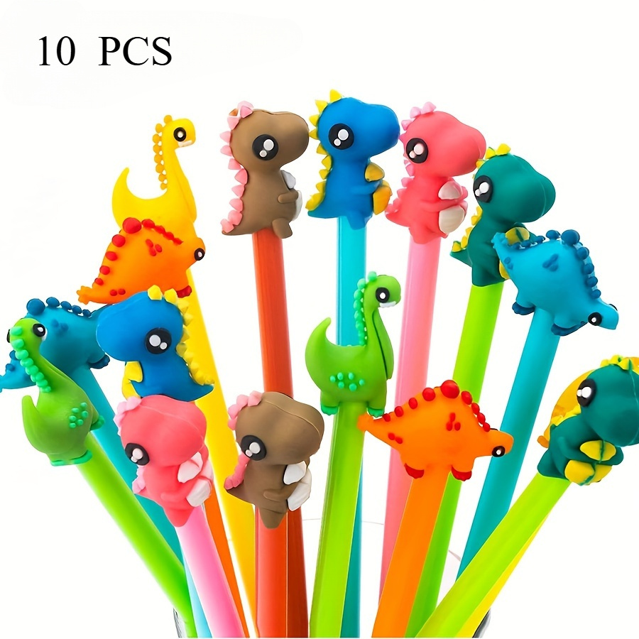 Image of Random Pack Of 10 Dinosaur Cartoon Gel Pens, 0.5mm Black Ink, Smooth Writing, Suitable For Office And School, Suitable 14 And Above.
