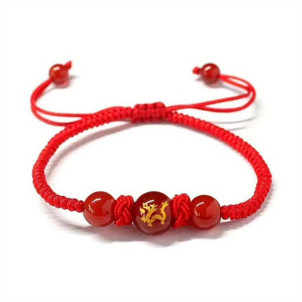 

Chinese Zodiac Red Rope Bracelet, Hand-woven Knot , Adjustable, Simple Chinese Style, With Red Beads, For & , Fits All