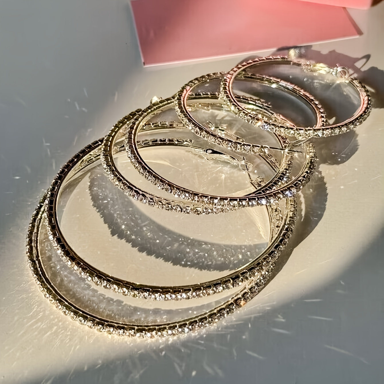 TEMU 6pcs Elegant Simple Hoop Earrings Set - Copper Synthetic Zirconia Decorated With Shiny Circles, Perfect For Parties, Casual Attire And Ramadan