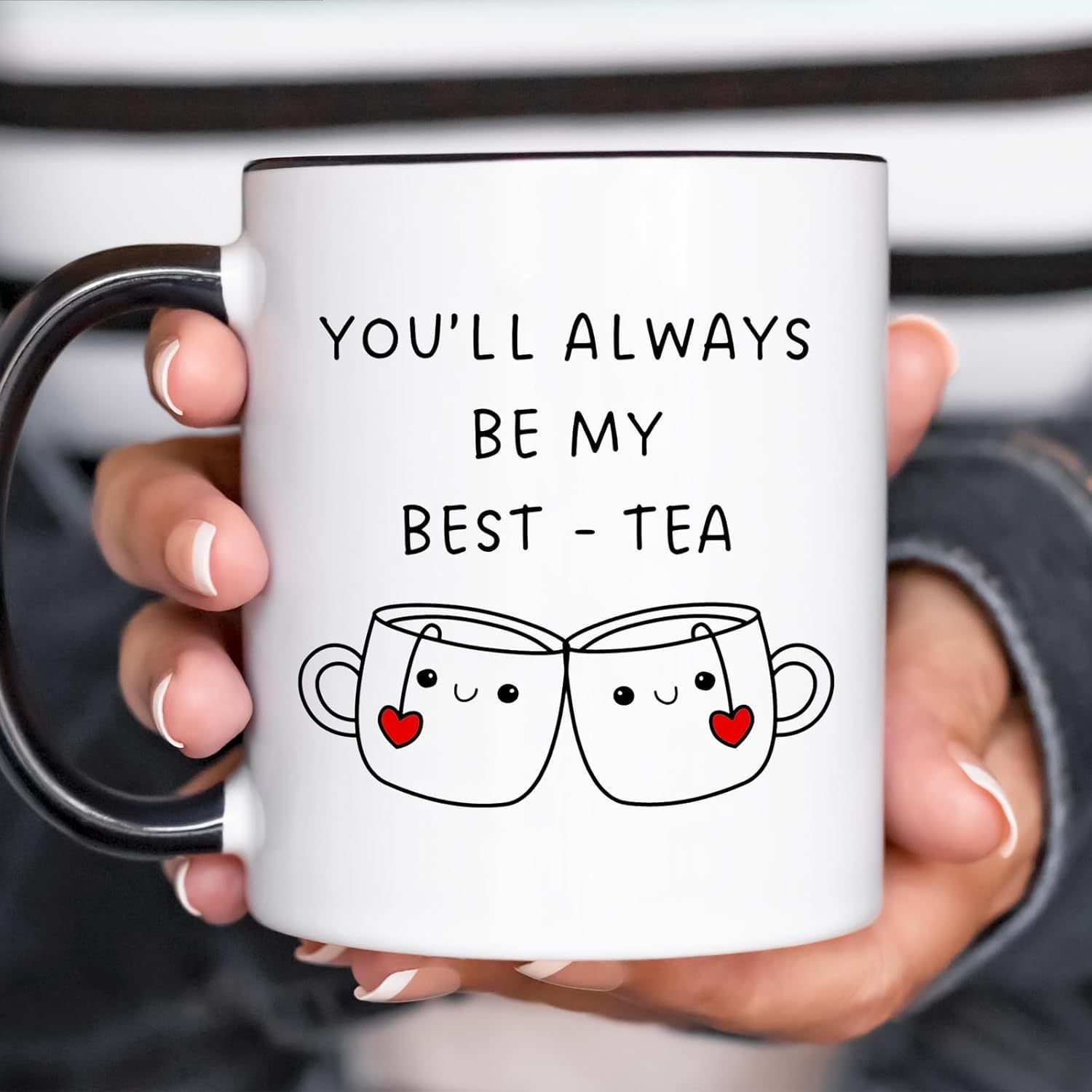 

Ceramic Best Friend Mug With Quote & Cartoon Tea Cups - Perfect Birthday Gift For Your Bestie, Bff - Ideal For Long Distance Friends