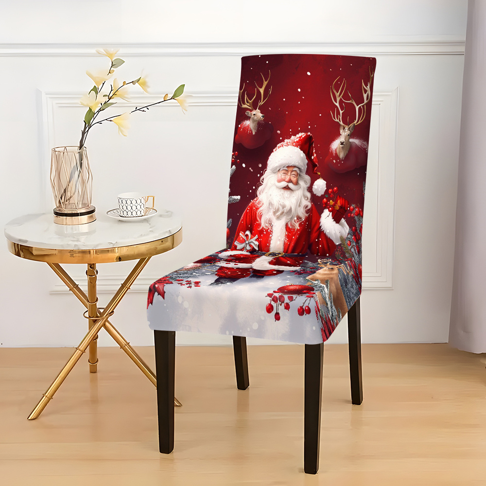 

Merry Christmas Chair Covers Set - 2/4/6pcs, Festive Holiday Dining & Kitchen Chair Slipcovers With Straps, Stretchable Polyester Fabric, Machine Washable, Home, Office, And Hotel Decor