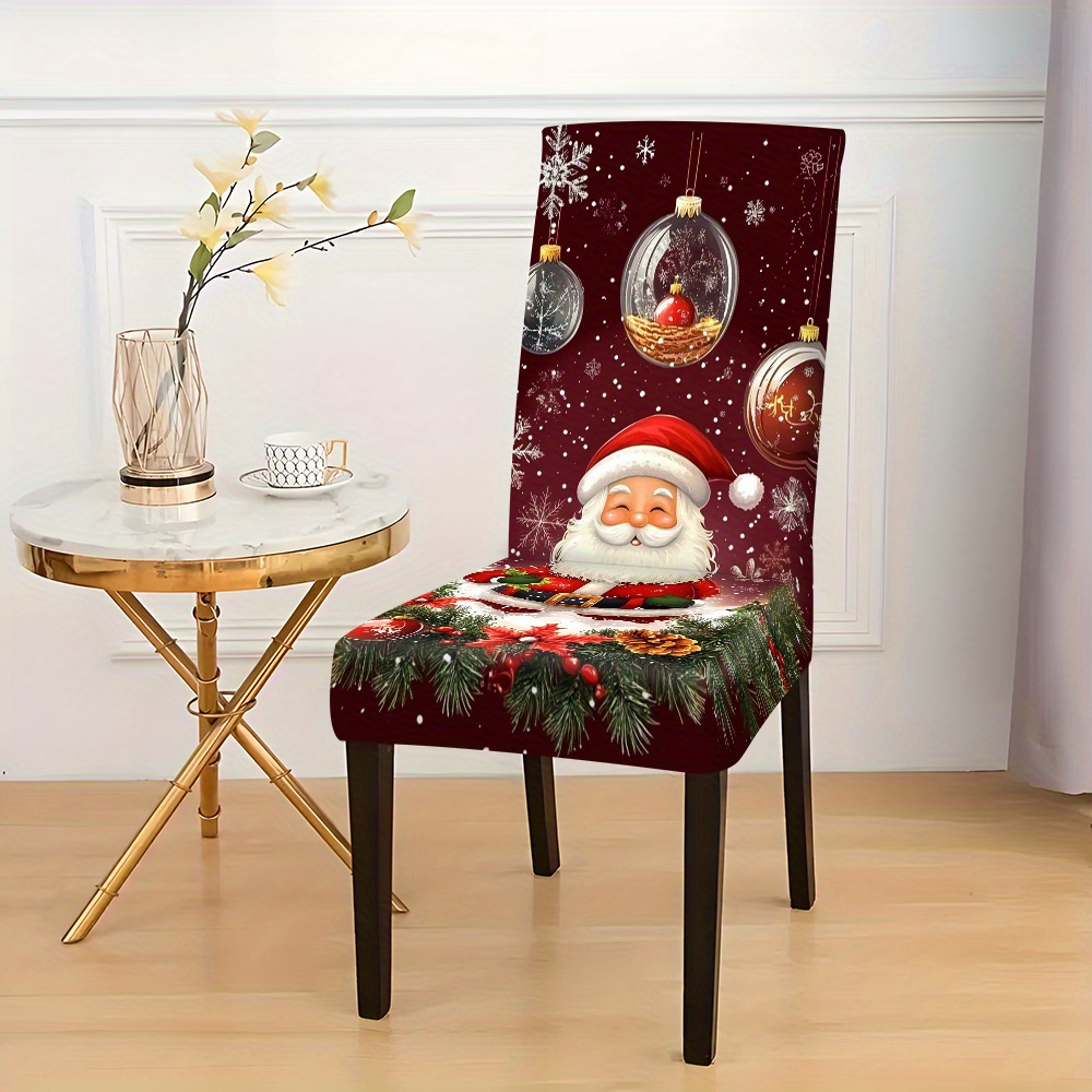 

4-pack Christmas Chair Covers, Festive Santa & Snowflake Design, Stretchy Milk Fabric, Machine Washable, Velvet Polyester, , Home Kitchen Dining Decor, Chair Protector For Living Room Hotel Decor