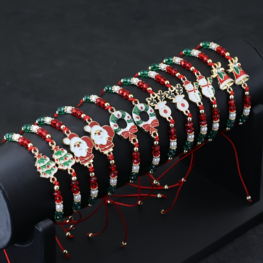 

1 Set Christmas Bracelet - Alloy Ornaments, Red String Wrist Decorations, And