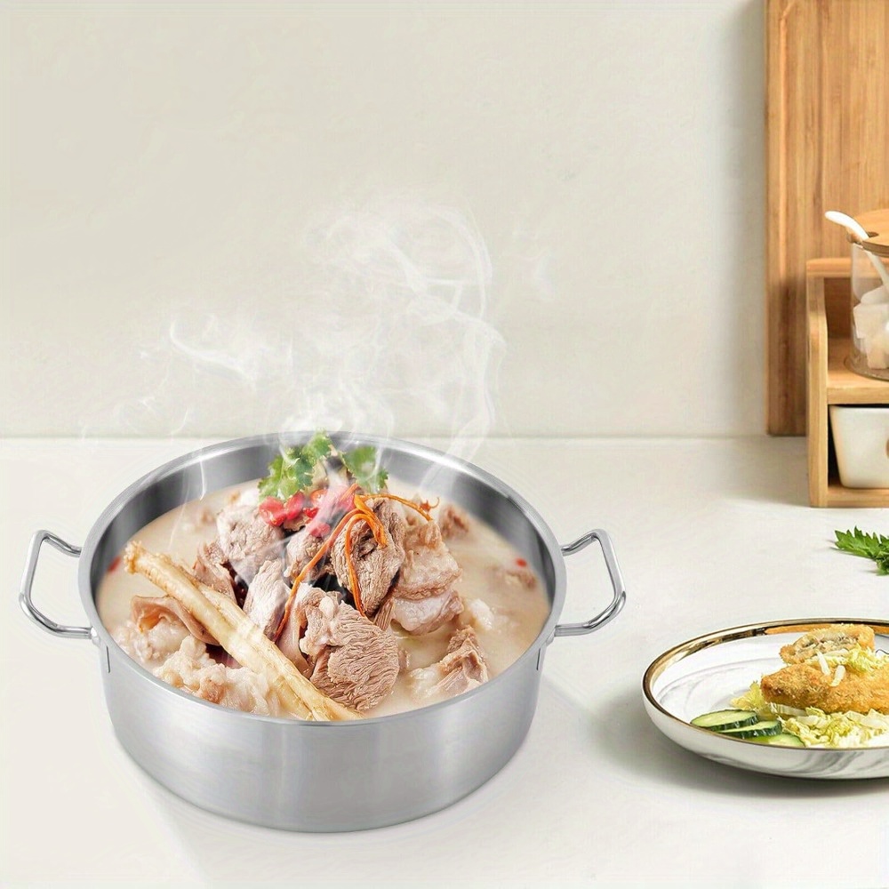 1pc large stainless steel hot pot with lid induction cooker compatible clear soup base   material   design for group dining details 3