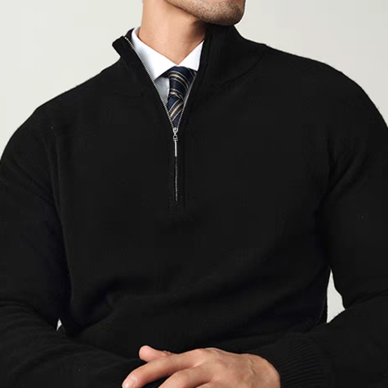 

Men's Casual Knit Sweater With Half-zip Stand Collar - Soft Polyester , Long Sleeve, Fall/winter