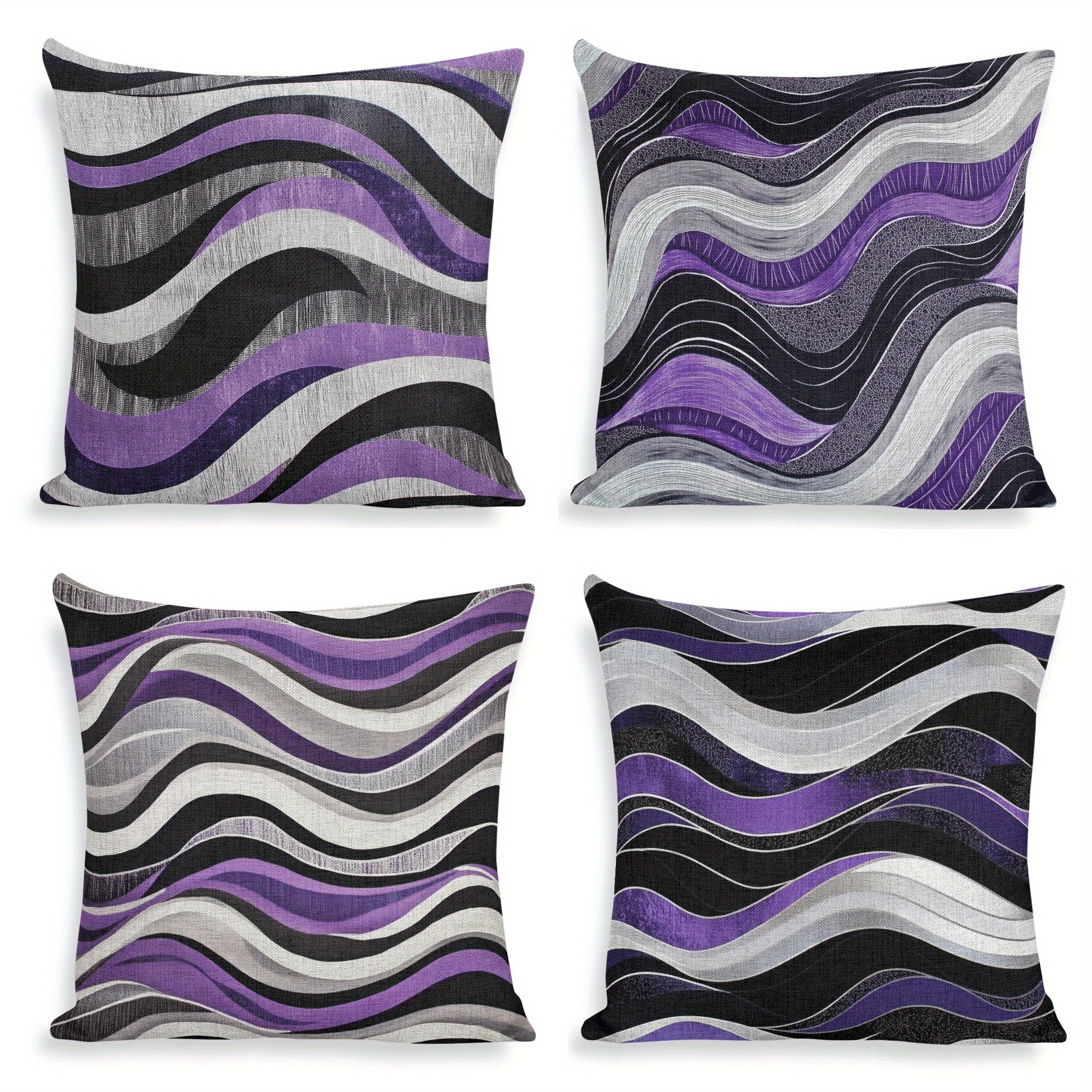 

4- 18x18 Purple And Striped Cushion Covers, Double- , , Polyester, , , Sofa Decor For Multiple Types