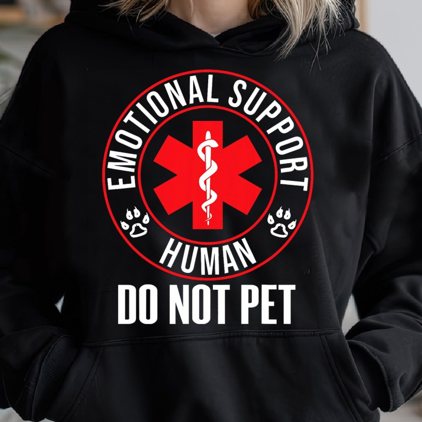 

Emotional Do Not Pet - Service Humor Cozy Hoodie Sweatshirt, Casual Long Sleeve Kangaroo Pocket Sweatshirt For Fall & Winter, Women's Clothing