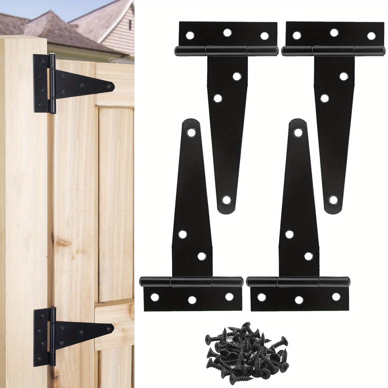 TEMU 4pcs Heavy Duty Barn Door Hinges - Rustproof Wrought Iron, For Sheds, Gates, Fences & More 17592959416597