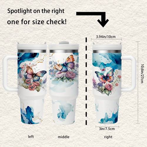 1pc 16 40oz blue tempered tumbler 304 stainless steel refrigerated for 24 hours insulated for 12 hours with handle and lid portable and durable tempered tumbler for home and office ideal gift