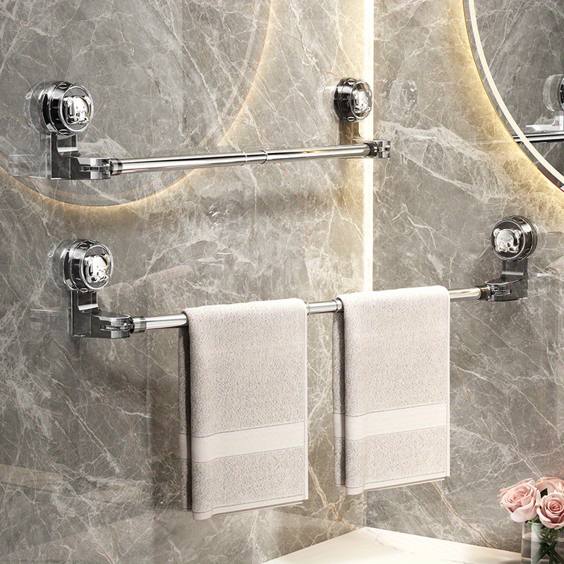 

1pc Luxury Stainless Steel Towel Bar - Extendable, Rotatable Corner Rack With Suction Cups For , No-drill Bathroom Storage Solution