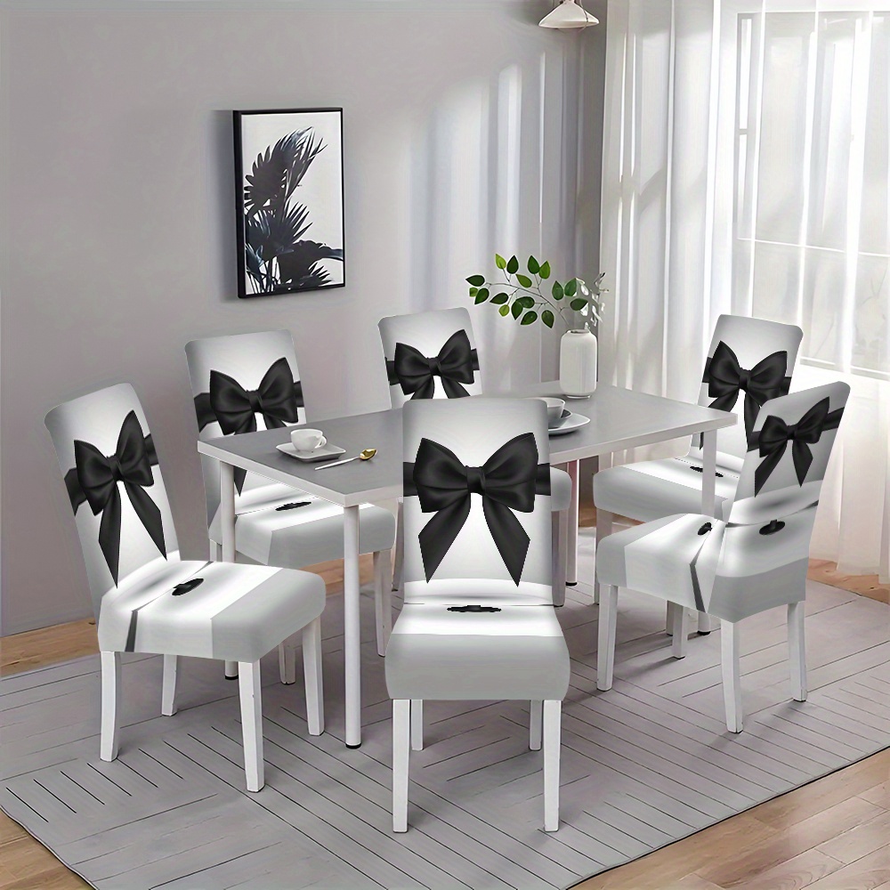 

6pcs Christmas New Print Chair Covers, -2/4/6pcs, Polyester, 120-140g Square, , , , Tight Closure, Hand Wash Only, For Home Dining Room Kitchen Decor