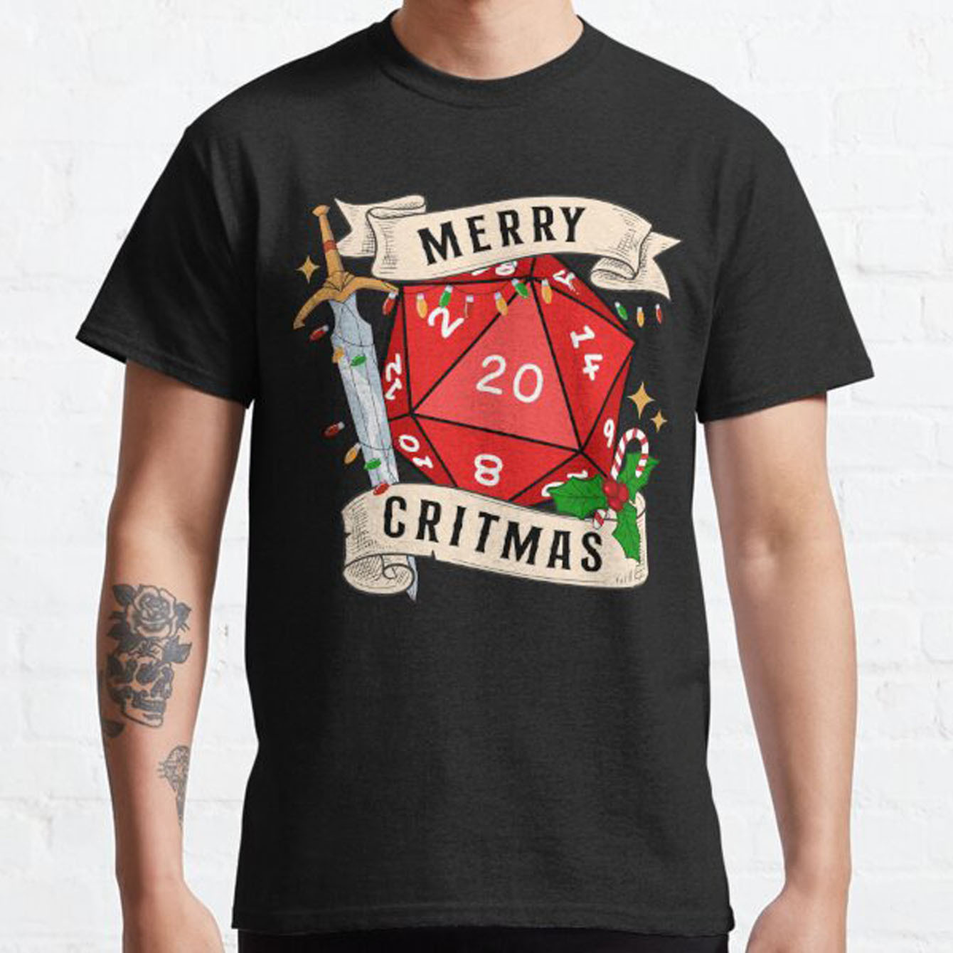 

Merry Critmas D20 T-shirt - Christmas Tee With Swords Design, Casual , Barbarians, , , , , And Clerics, Casual Wear | Themed Graphic Tee | , Christmas Gifts