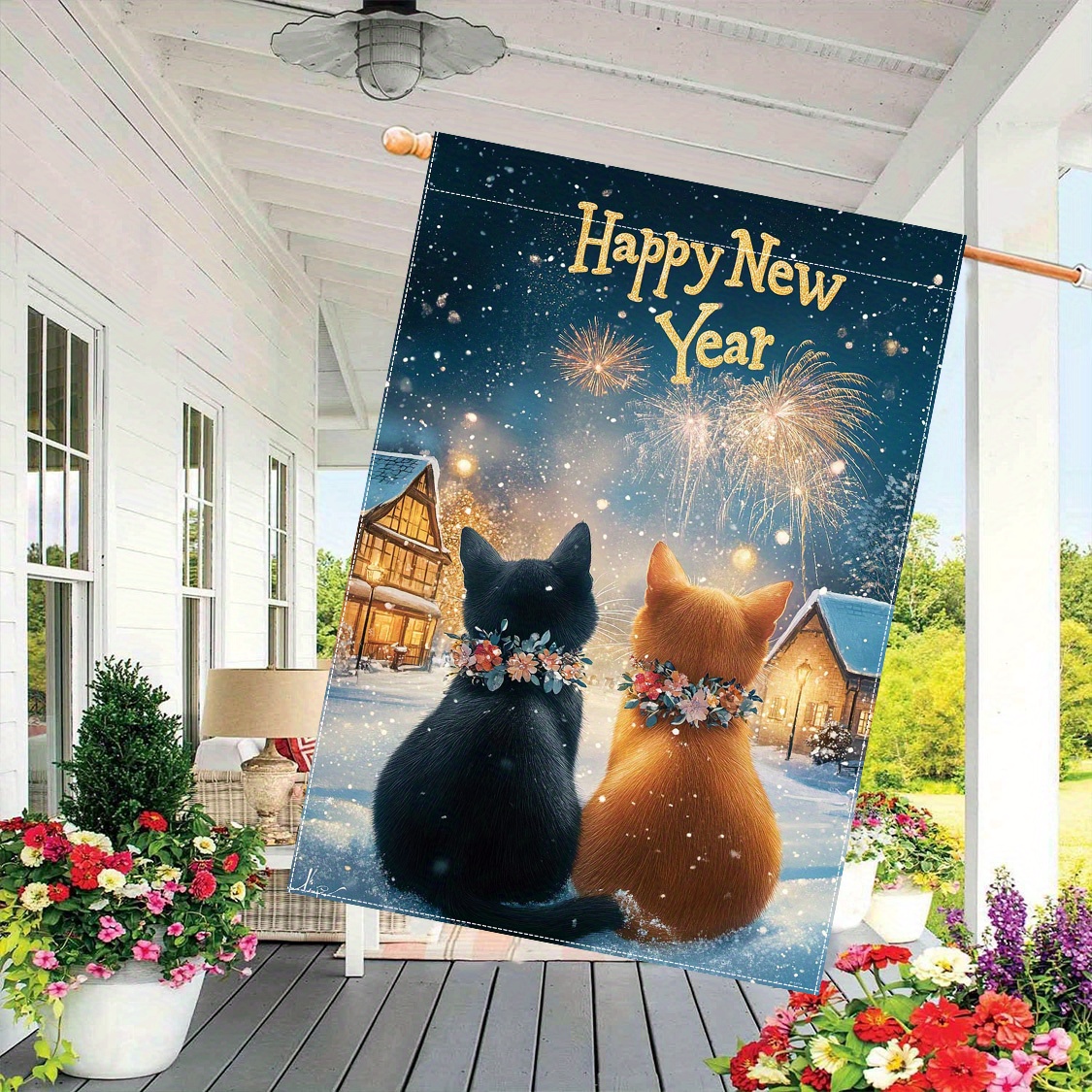 

New And Fireworks Double- - 28x40 , Polyester, Decoration, No Needed - 1pc