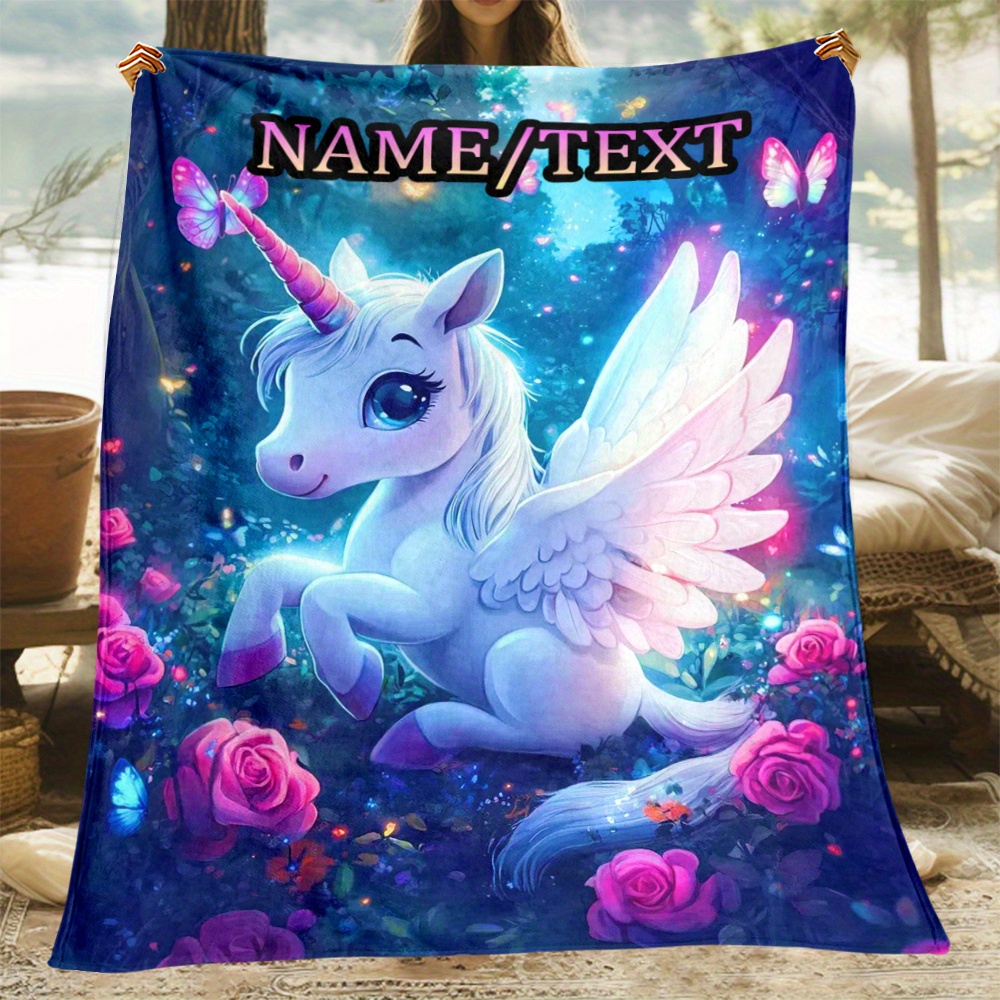 

Personalized Unicorn Cartoon Blanket - Soft, Lightweight Flannel Throw For Couch, Bed, Travel & Office - Custom Name , Perfect Gift For Family & Friends