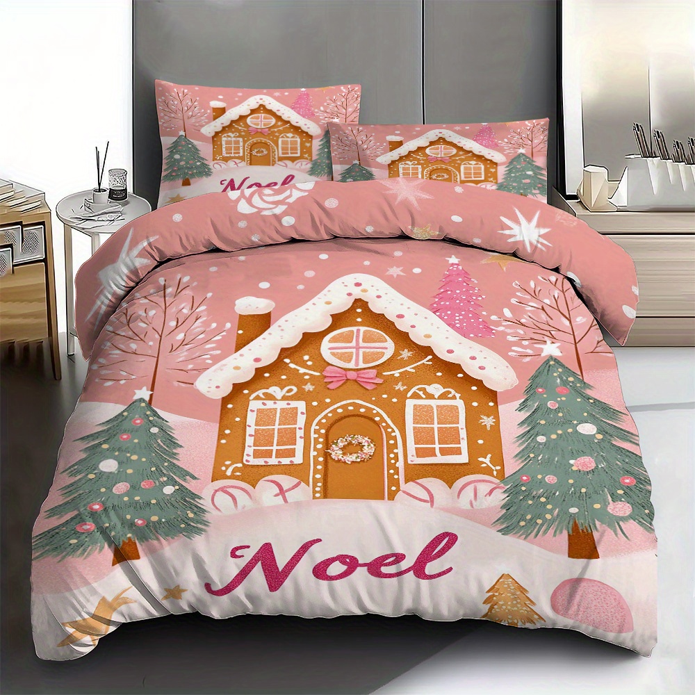 

3pcs Christmas Bedding Set - Soft Polyester Duvet Cover & Pillowcases, Print, All - Ideal For Home & Guest Rooms, Best For Christmas