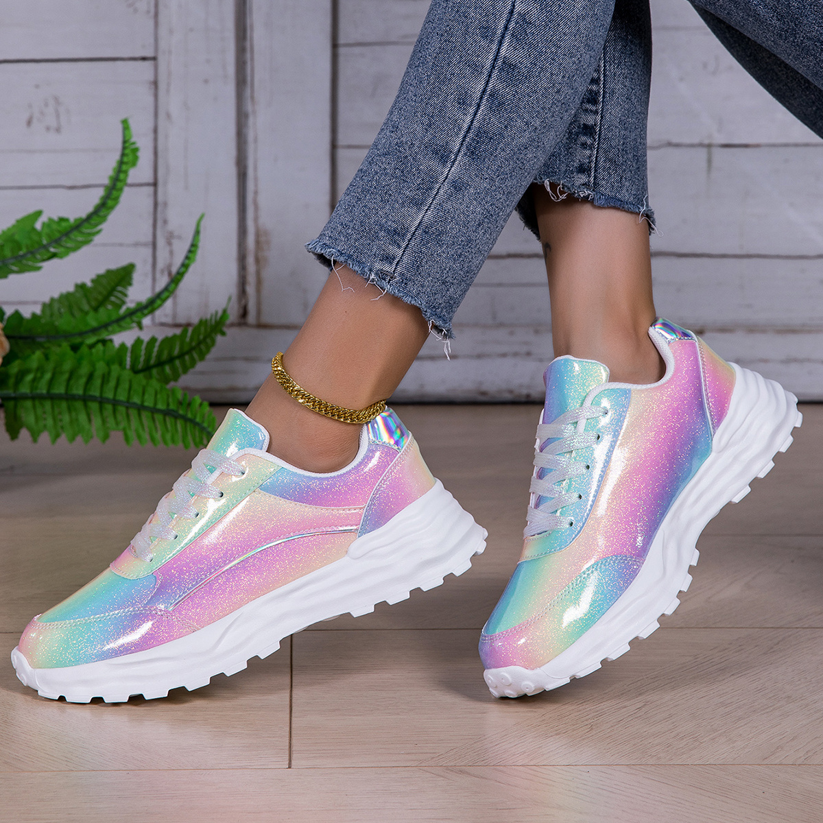 women's colorful sequin sneakers low top lace casual sports Temu