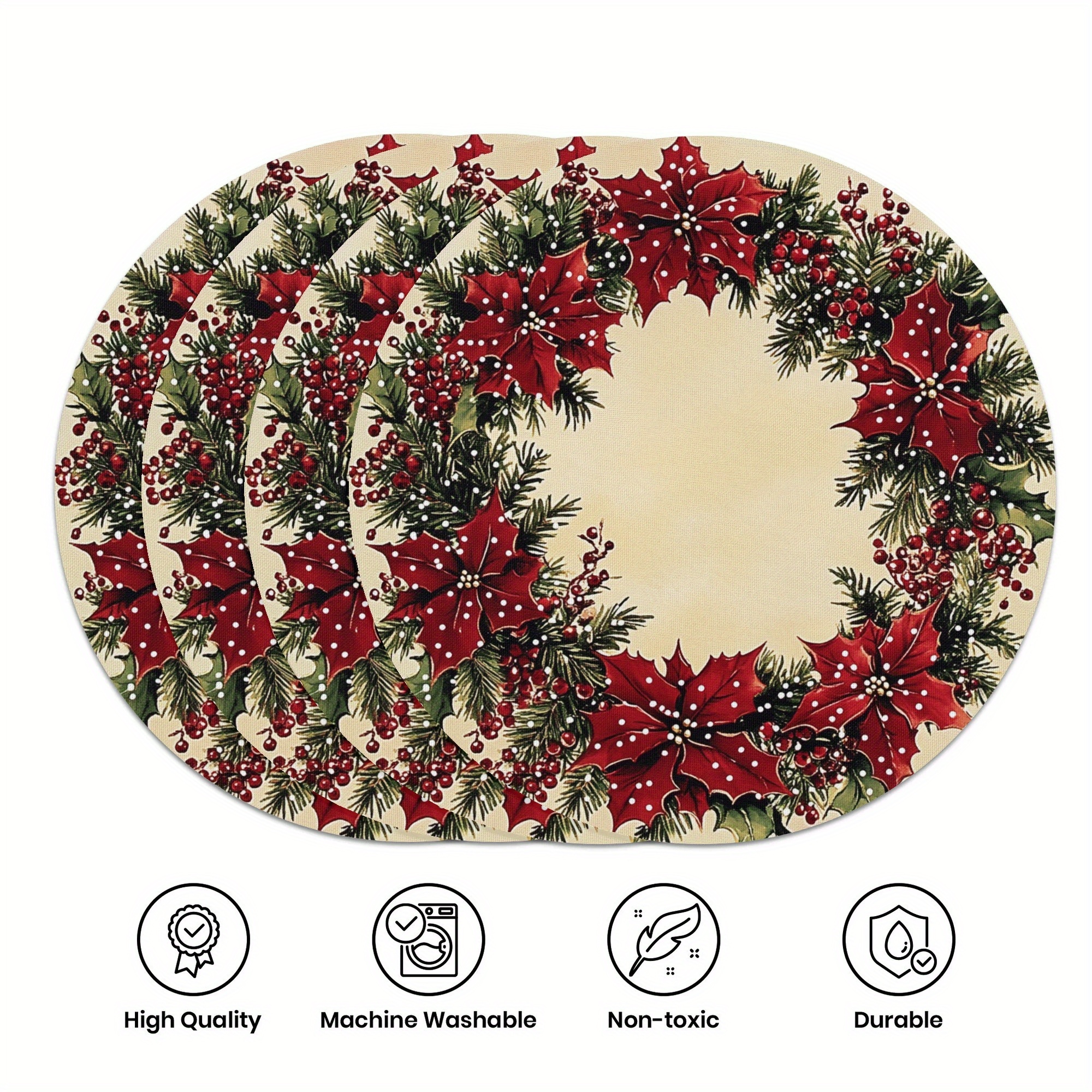 

4- Christmas Placemat Set - 15 Pattern, , Non-toxic, For Dining And Banquet Decor