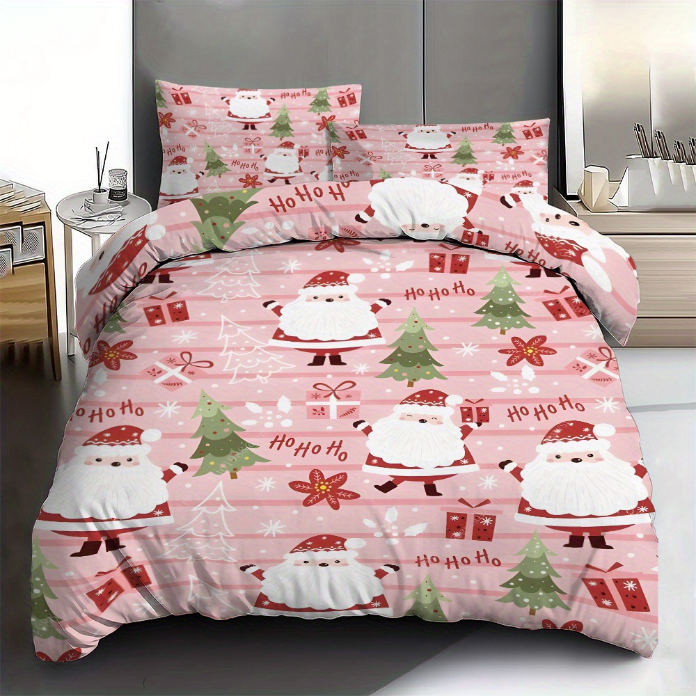 

3pcs Christmas Duvet Cover Set - & Polyester, Includes 1 Duvet Cover And 2 Pillowcases, - For Or