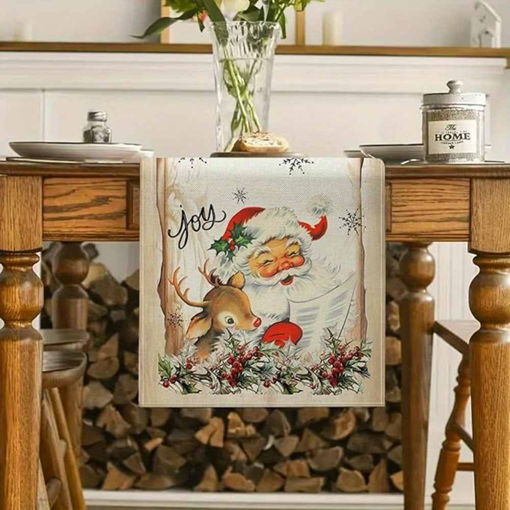 

Vintage Santa & Reindeer Christmas Table Runner - 13x72" Decor, Home Parties & Gifts, Christmas Decorations For Home