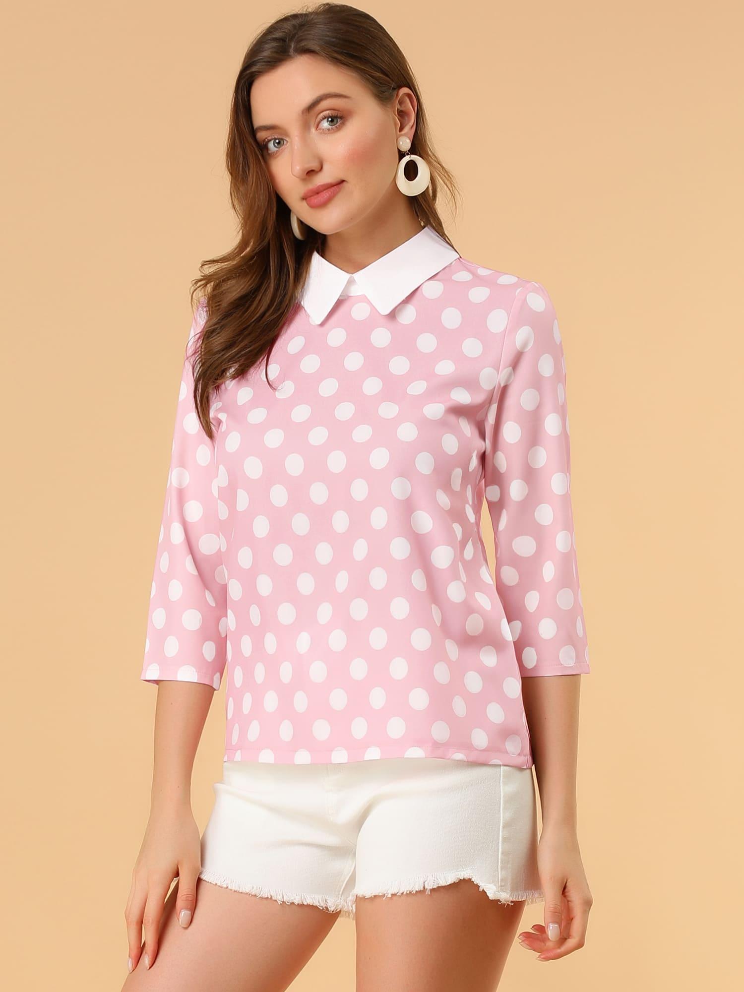pink polka dot blouse