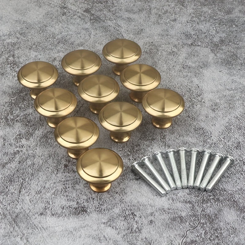 

8pcs Elegant Brushed Golden Metal Knobs - Single Hole Round Drawer Pulls For Cabinets & Doors, Hardware Handles