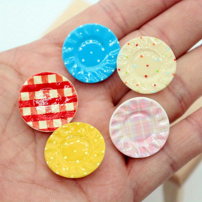 

5pcs Miniature Plates Set - 1/12 Scale Resin Ornaments For Diy Kitchen & Living Room Decor - Ideal Christmas, New Year Gift, Scene Decoration