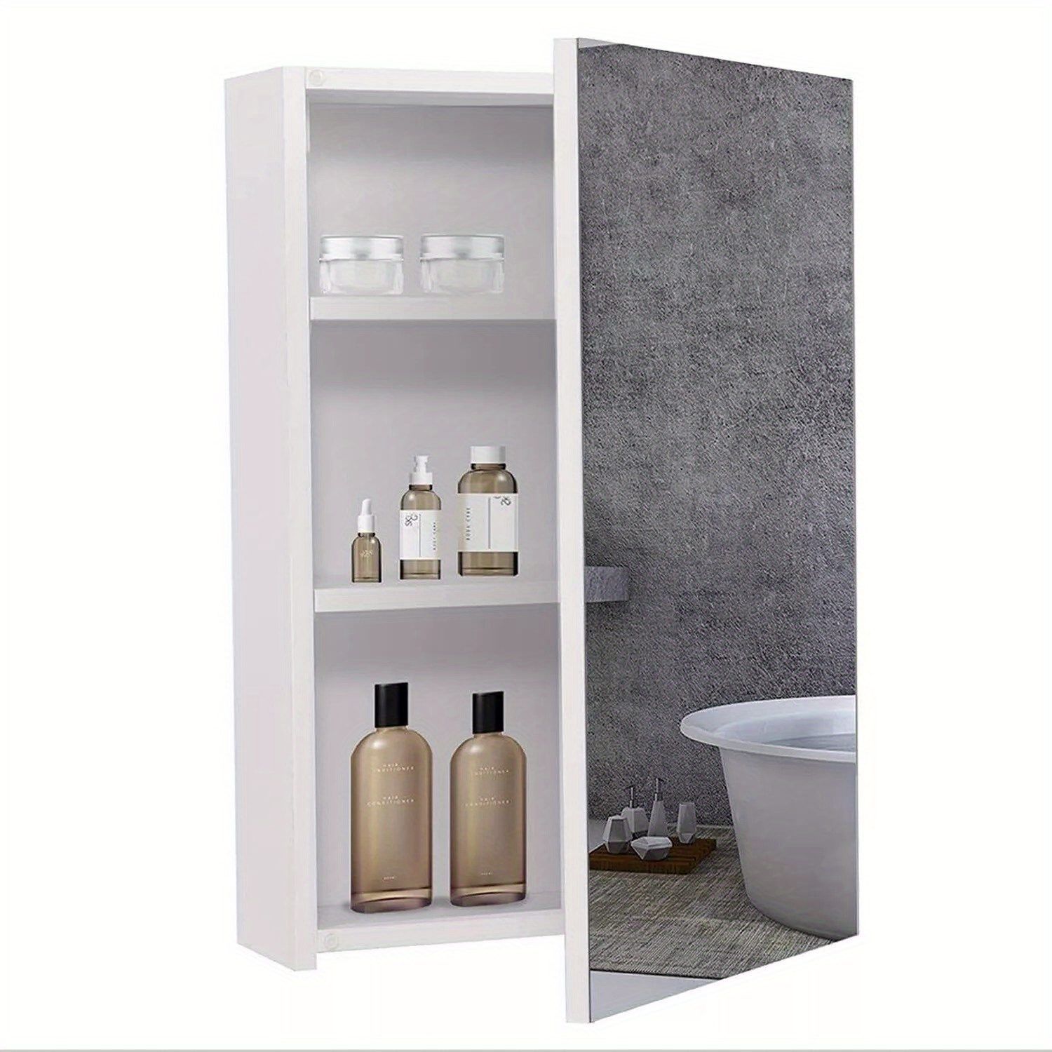 Wall Mounted Mirror Cabinet Bathroom Single Door Cupboard With Adjustable Shelf