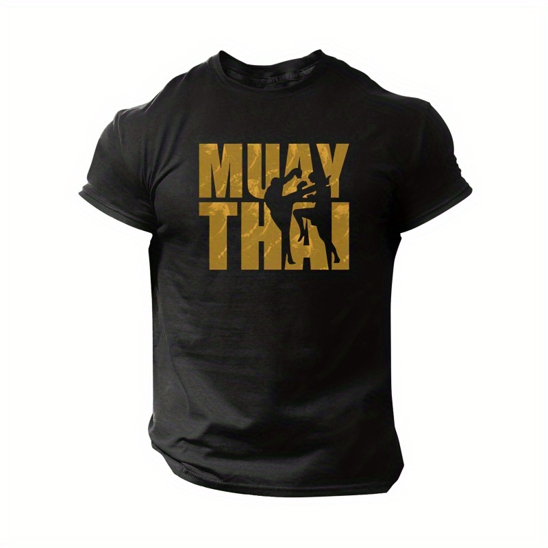 

Men's Muay Thai Graphic Tee - Casual Short-sleeve Crew Neck T-shirt, Breathable Polyester, Machine Washable, Summer Fashion Top For Outdoor Activities