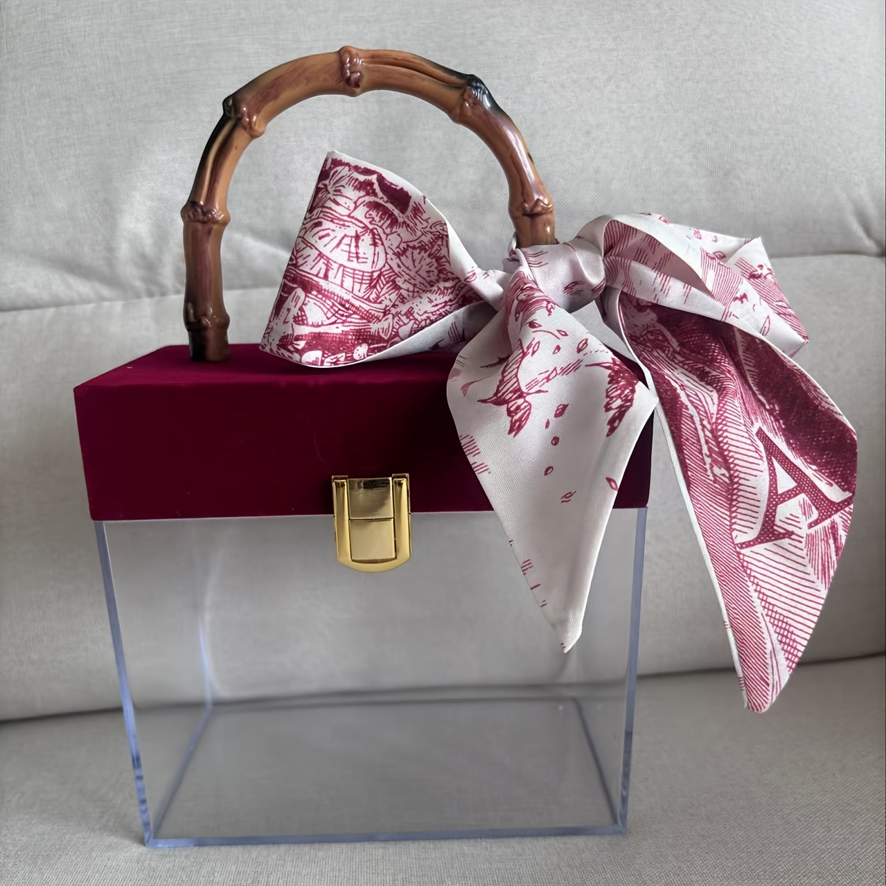 1 Set Elegant Transparent Display Box With Multiple Components, Suitable For Wedding Bridesmaid Gift, High-end Luxury Gift Box, Bamboo Handle Acrylic Gift Box Set With Patterns