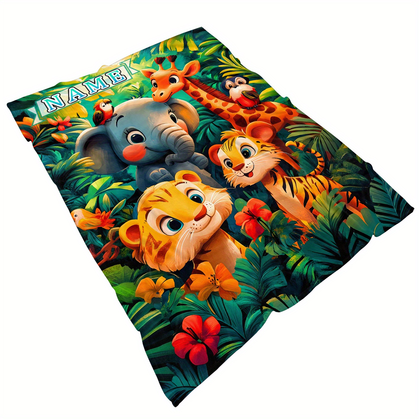 TEMU Custom Name Cute Animals Blanket, 1pc, Lightweight Flannel Fleece Throw, Soft And Warm Fabric, Sofa, Bed, Travel, Living Room, Office, Couch, Digital Printing, Ideal Gift For