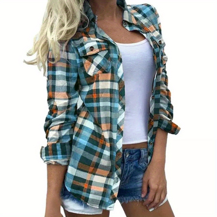 

Women's Shirt Casual Lapel Neck Long Sleeve Button Down Tops With Pockets For