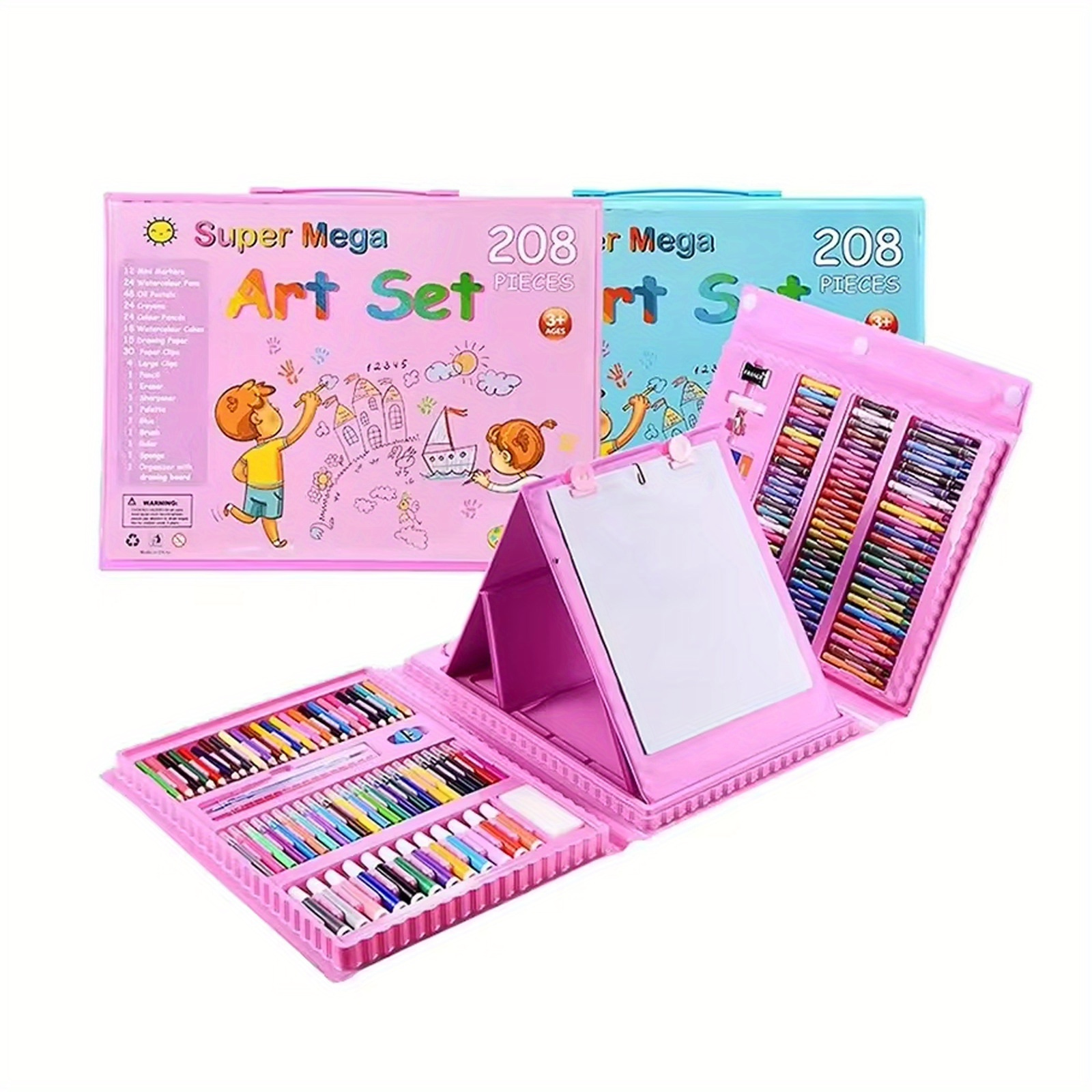 

208pcs Super Set For - Premium Oil Pastels, Crayons, Colored Pencils & Markers With Lightweight Pink Organizer Case - Ideal For Drawing & Painting Activities, Professional, Toys