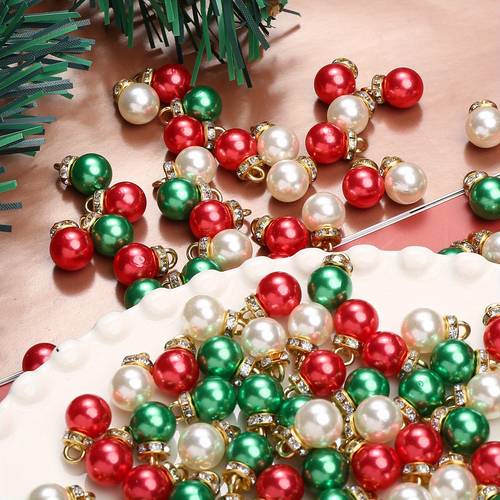 120pz/30pz serie natalizia pendenti in acrilico con di strass - pendenti rotondi con perline sciolte, verde, per braccialetti e collane fai-da-te, decorazioni , decorazioni per feste natalizie, decorazioni per albero di natale, pendenti decorativi